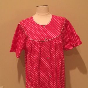 Vintage Pink White Polka Dot Night Gown Robe Sz XL